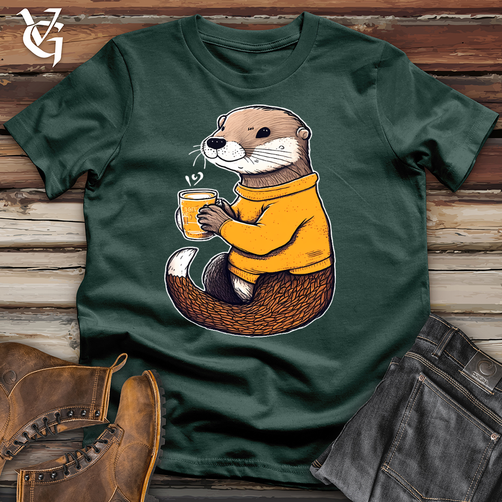 Viking Goods Otter Drinking Coffee Tee Forest / L