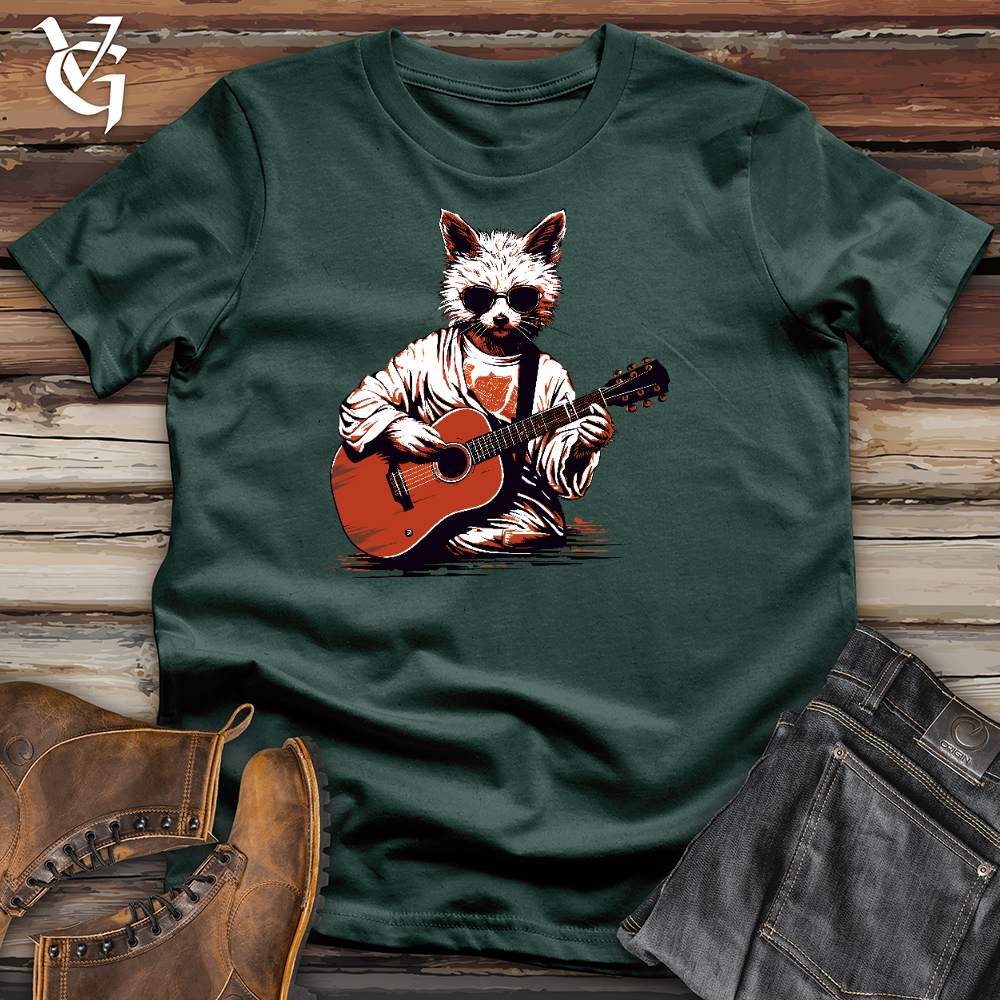 Viking Goods Super Cool Cat Playing Guitar Cotton Tee Forest / L