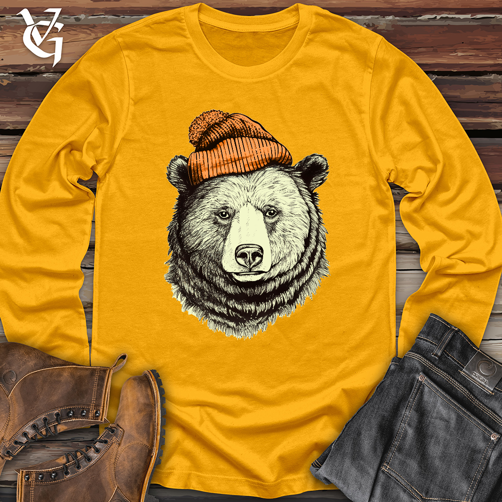 Viking Goods Bear Wearing Hunters Beanie Long Sleeve Gold / L