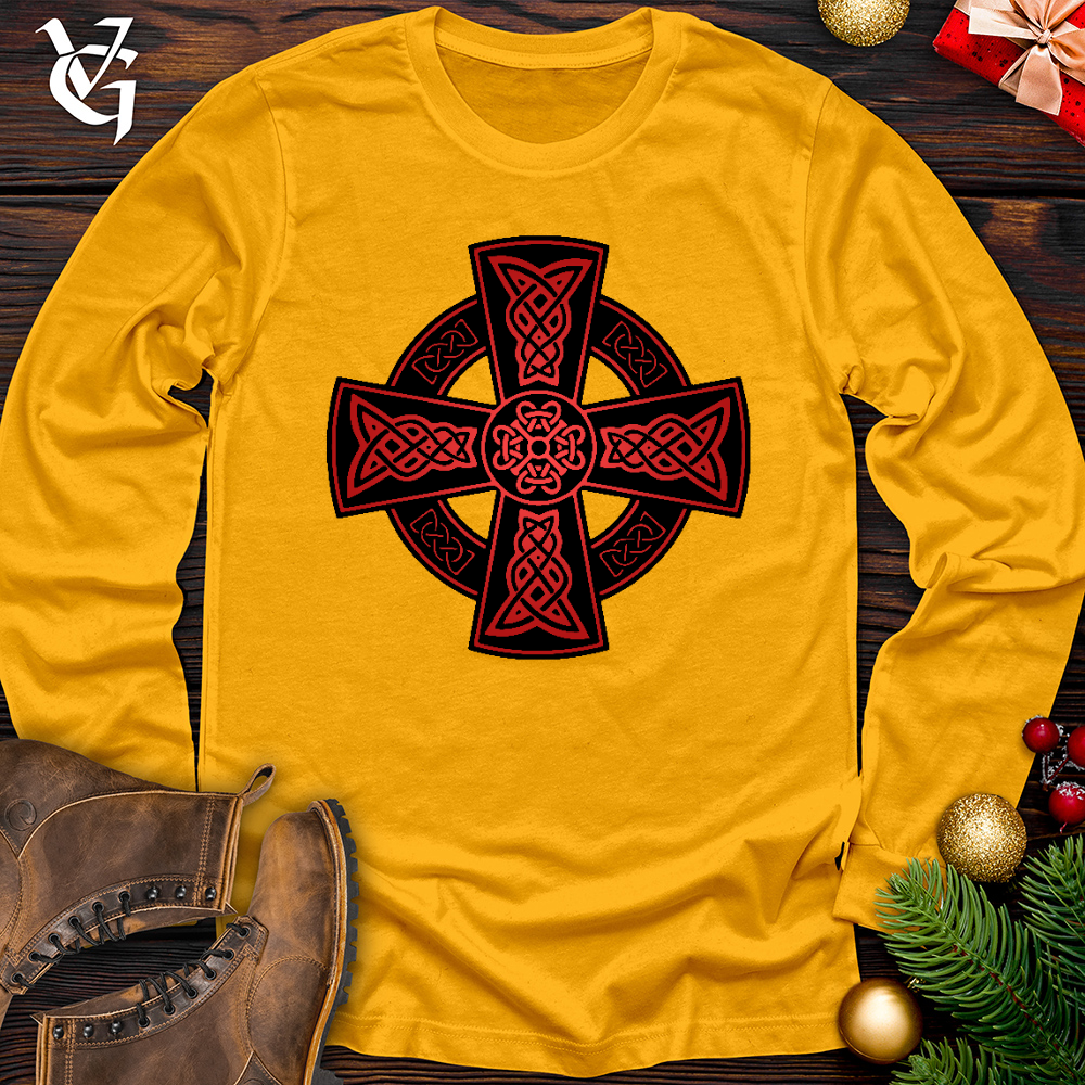 Viking Goods Celtic Christmas Cross Long Sleeve Gold / L