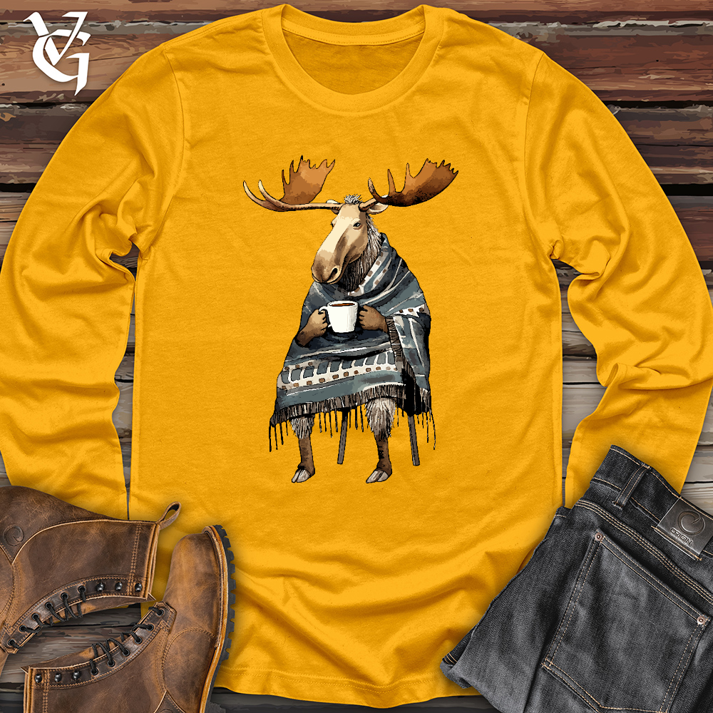 Viking Goods Coffee Drinking Moose Long Sleeve Gold / L