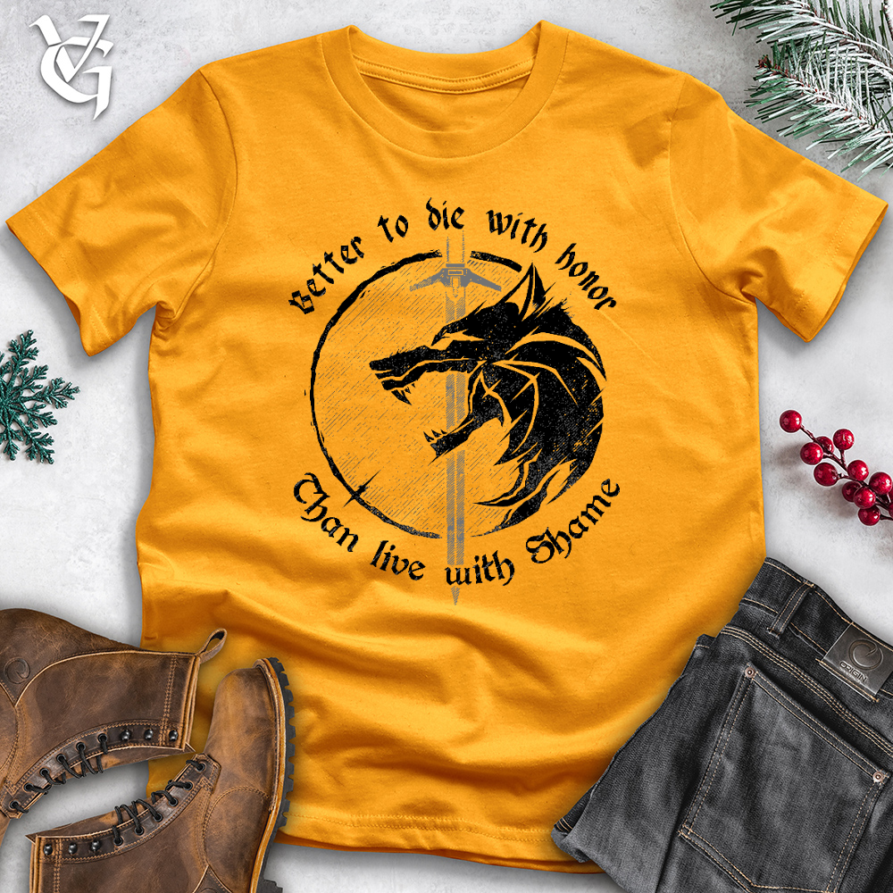 Viking Goods Die With Honor Wolf Cotton Tee Gold / L