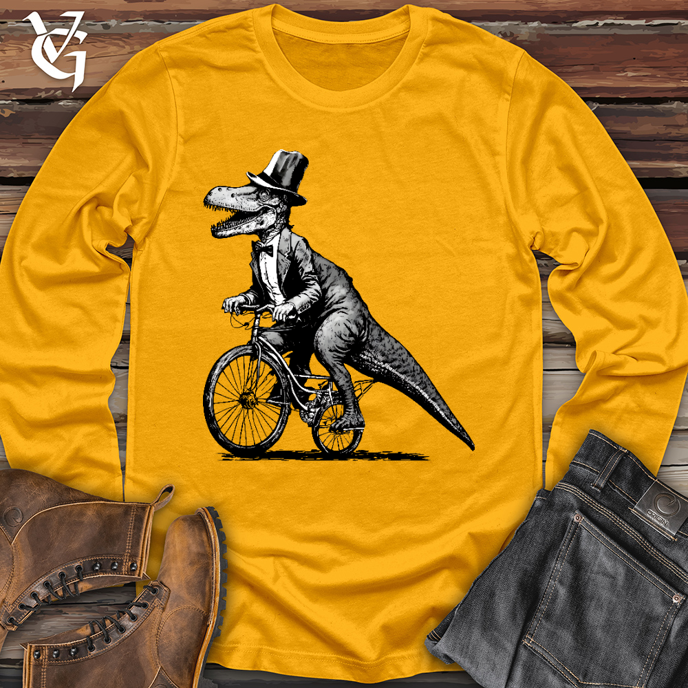 Viking Goods Dinosaur Riding a Bike Long Sleeve Gold / L