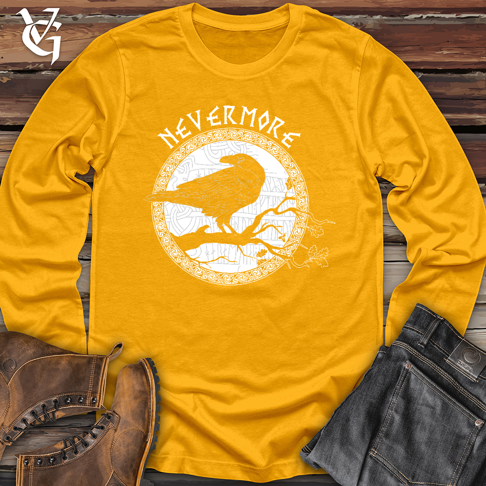 Viking Goods Nevermore White Winter Raven Long Sleeve Gold / L