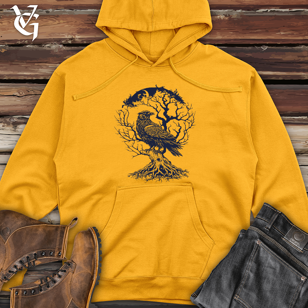 Viking Goods Raven and Old Tree Tattoo Midweight Hooded Sweatshirt Gold / L