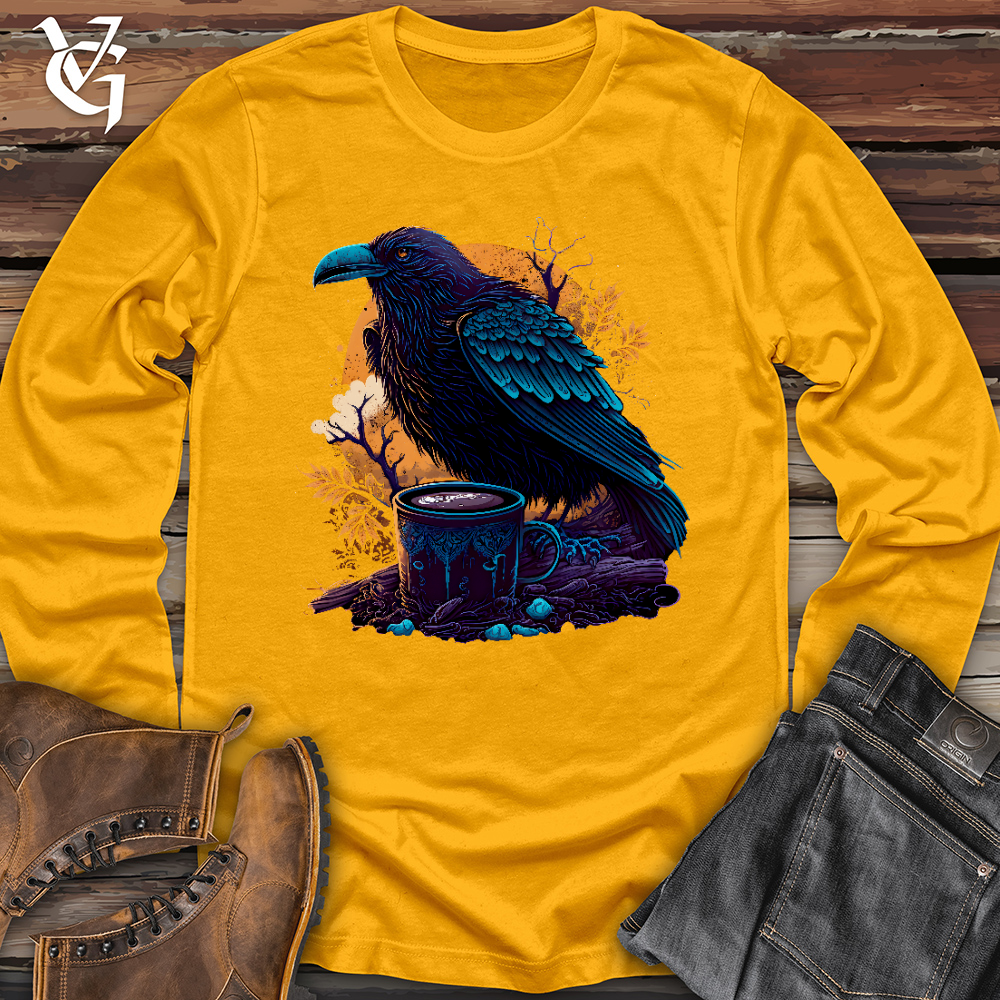 Viking Goods Raven Drinking Coffee Long Sleeve Gold / L
