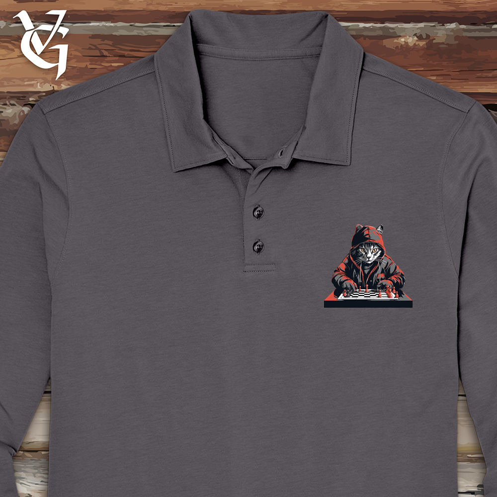 Viking Goods A Cat Playing Chess Long Sleeve Polo Graphite / L