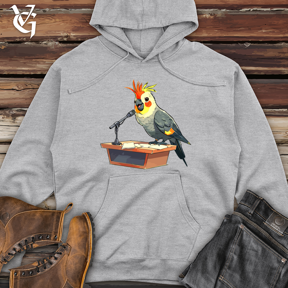 Viking Goods Cockatiel Speech Advocate Midweight Hooded Sweatshirt Grey Heather / L