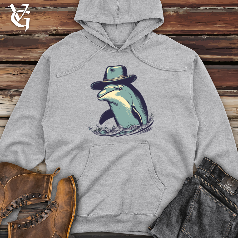 Viking Goods Dolphin Cowboy Ripples Midweight Hooded Sweatshirt Grey Heather / L