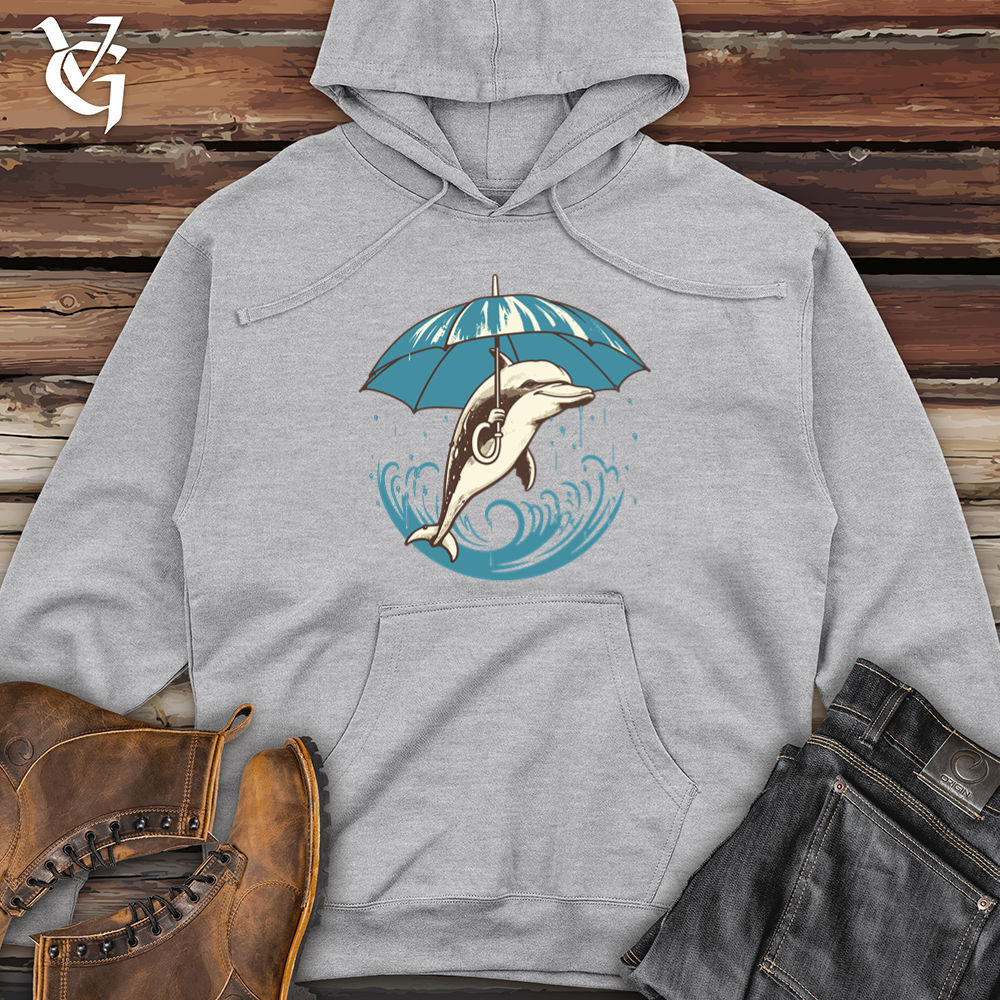 Viking Goods Dolphin Ocean Drizzle Umbrella Oasis Midweight Hooded Sweatshirt Grey Heather / L