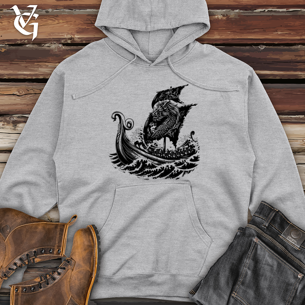 Viking Goods Dragon Ship Voyage Midweight Hooded Sweatshirt Grey Heather / L