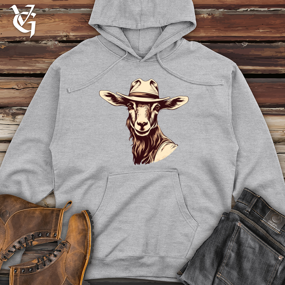 Viking Goods Goat Mountain Rodeo Cowboy Cap Midweight Hooded Sweatshirt Grey Heather / L