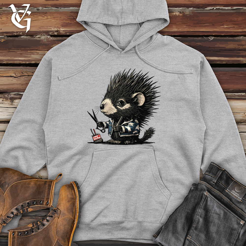 Viking Goods Hedgehog Barber Shop Midweight Hooded Sweatshirt Grey Heather / L