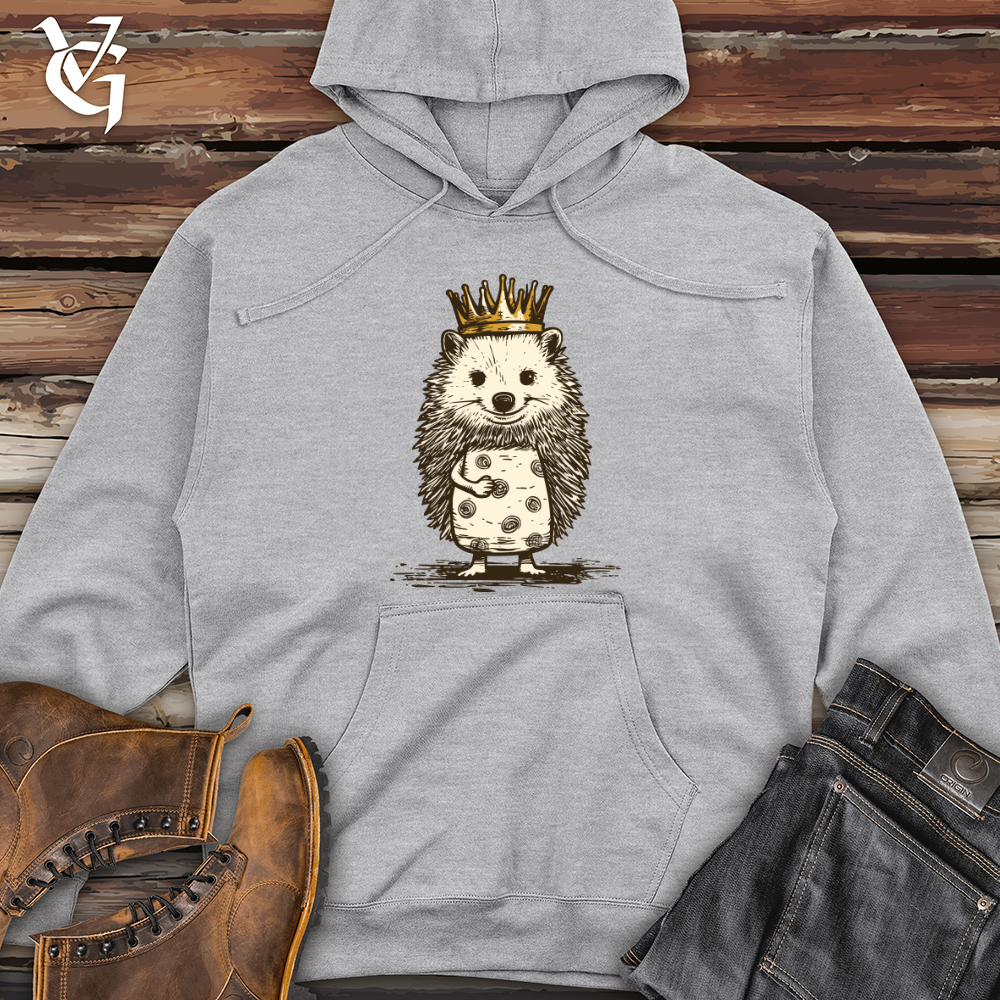 Viking Goods Hedgehog Royal Cuteness Midweight Hooded Sweatshirt Grey Heather / L