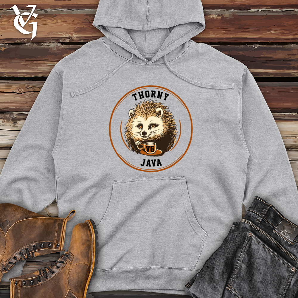 Viking Goods Hedgehog Spiky Sip Coffee Comfort Midweight Hooded Sweatshirt Grey Heather / L