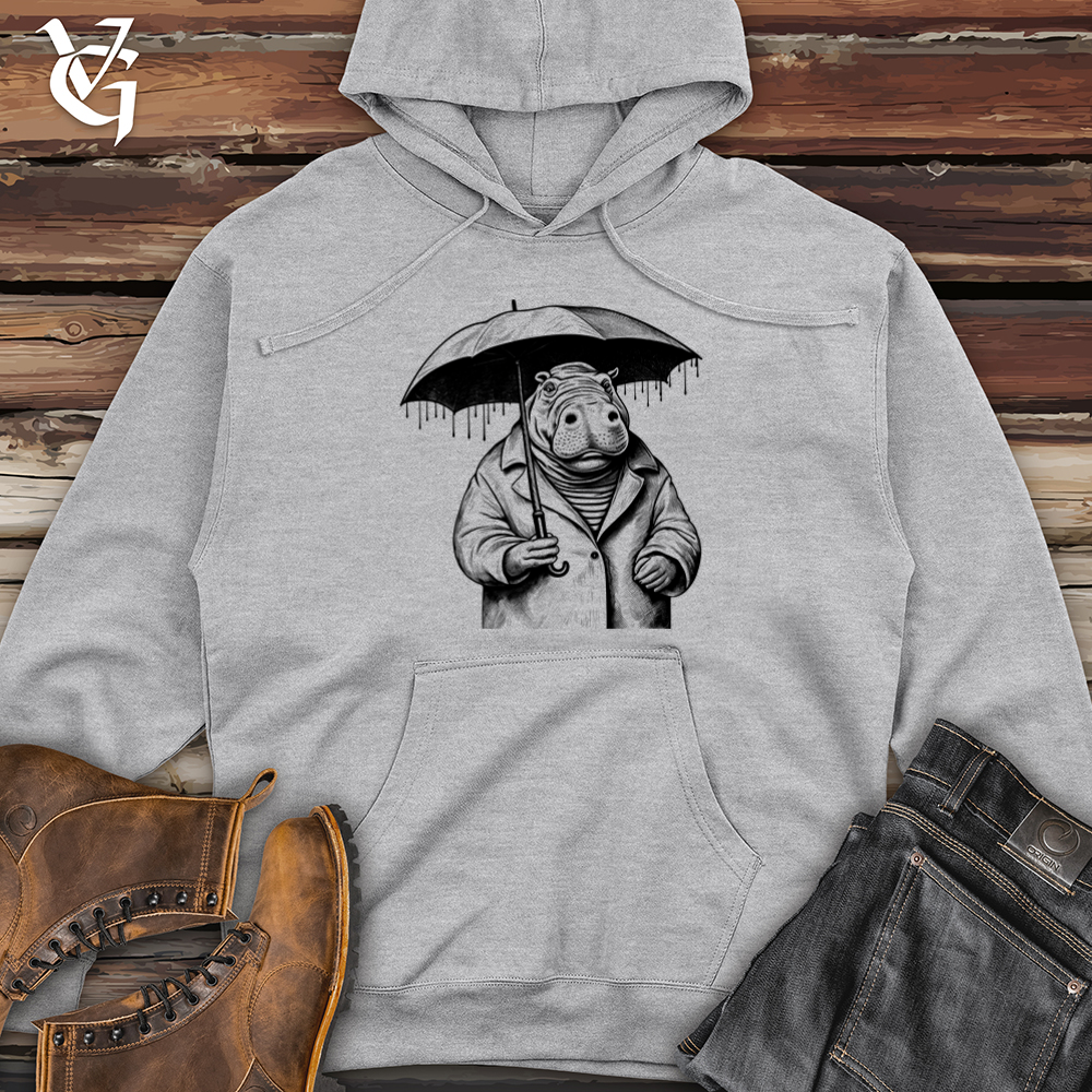 Viking Goods Hippopotamus River Rumble Rainy Refuge Midweight Hooded Sweatshirt Grey Heather / L