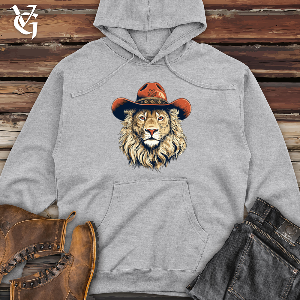 Viking Goods Lion Cowboy Savanna Standoff Style Midweight Hooded Sweatshirt Grey Heather / L