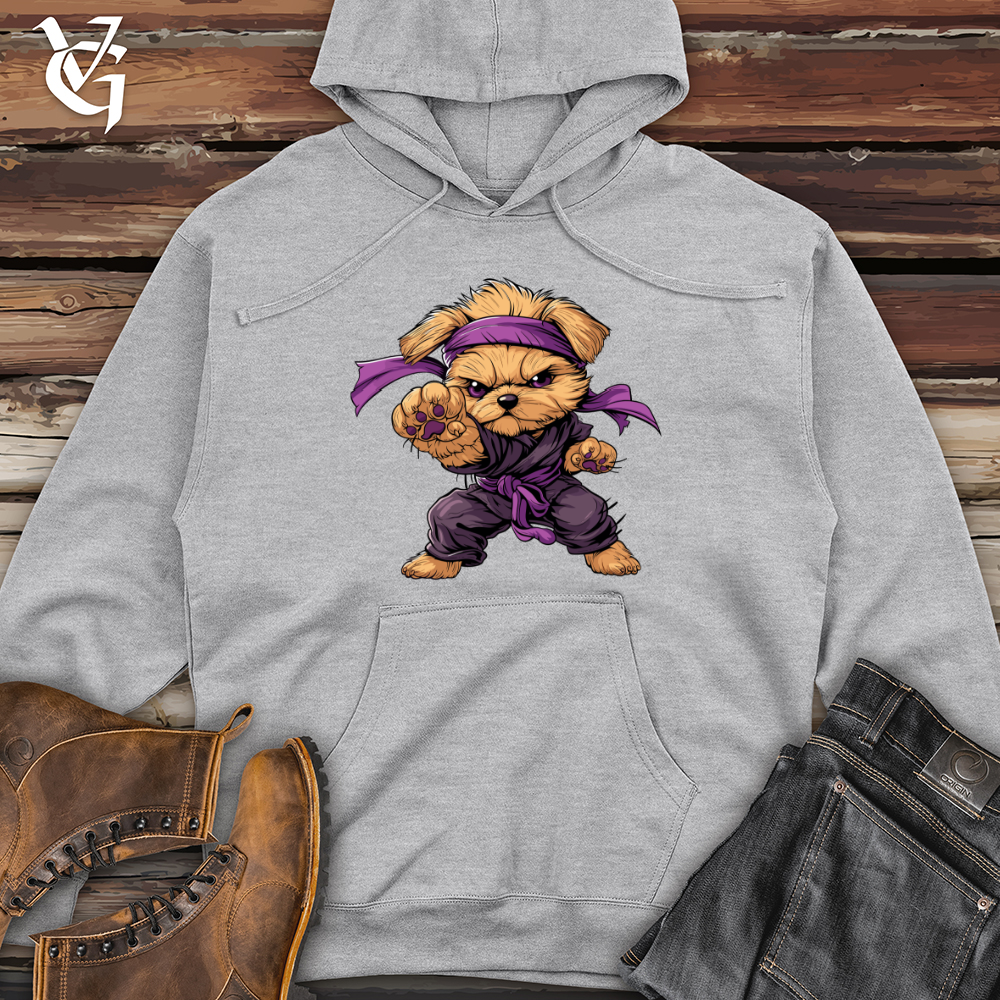 Viking Goods Ninja Puppy Pose Midweight Hooded Sweatshirt Grey Heather / L
