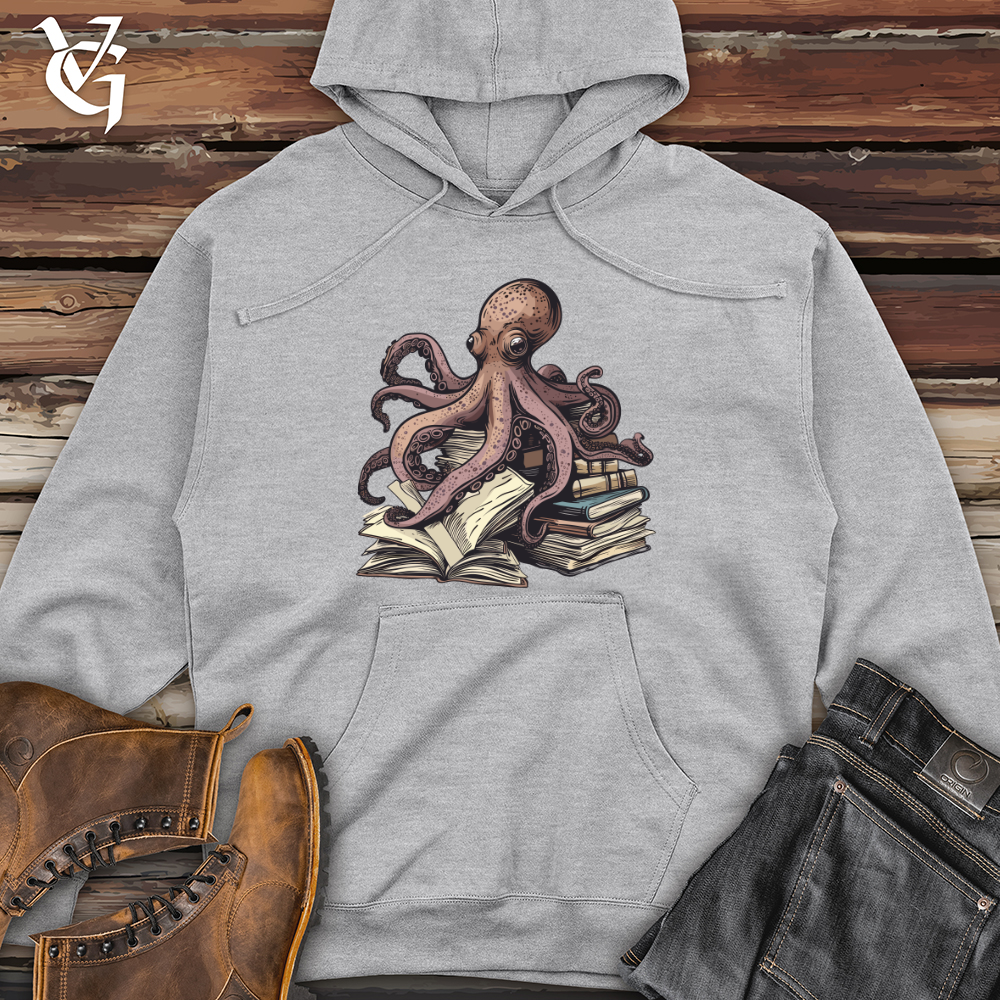 Viking Goods Octopus Book Wisdom Midweight Hooded Sweatshirt Grey Heather / L