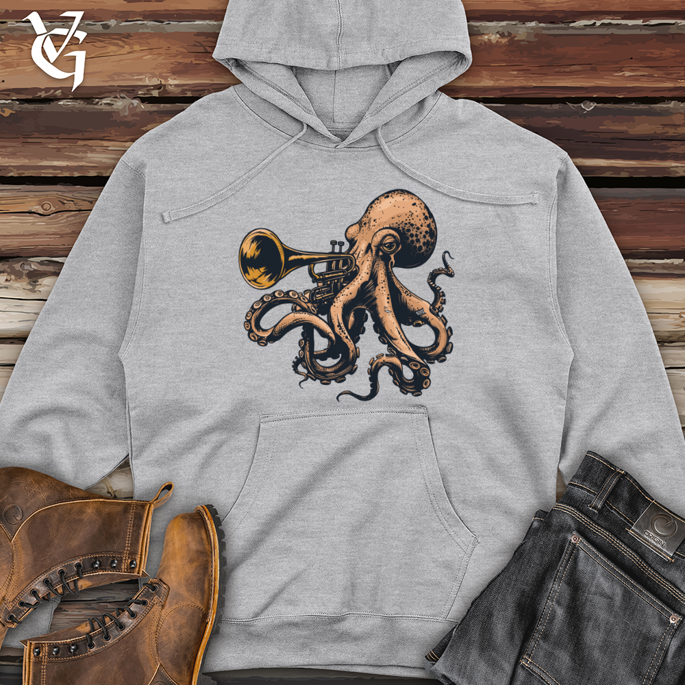 Viking Goods Octopus Trumpet Solo Midweight Hooded Sweatshirt Grey Heather / L