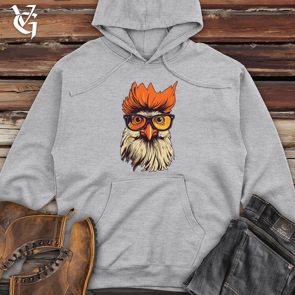 Viking Goods Orange Hair Hipster Chicken Midweight Hooded Sweatshirt Grey Heather / L