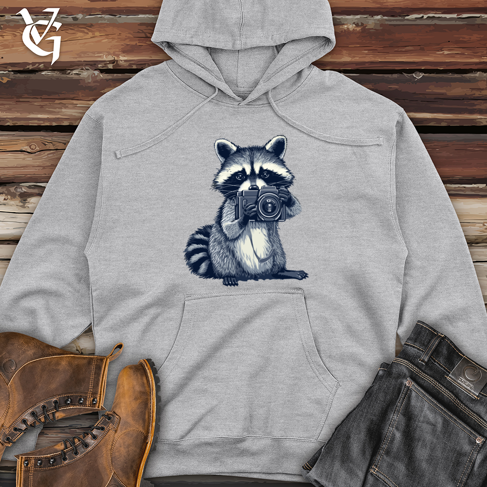 Viking Goods Raccoon Photographer Snapshot Midweight Hooded Sweatshirt Grey Heather / L