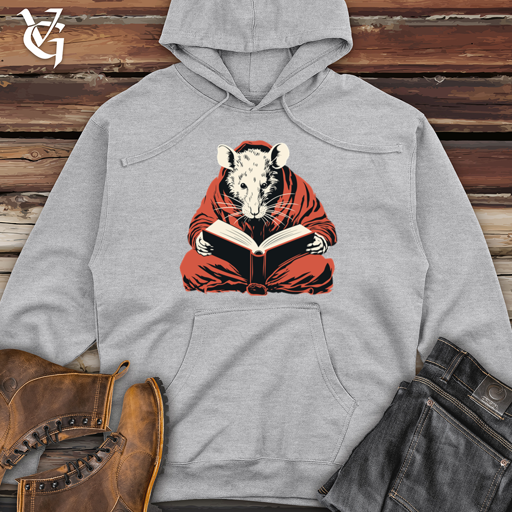 Viking Goods Rat Reading Book Midweight Hooded Sweatshirt Grey Heather / L