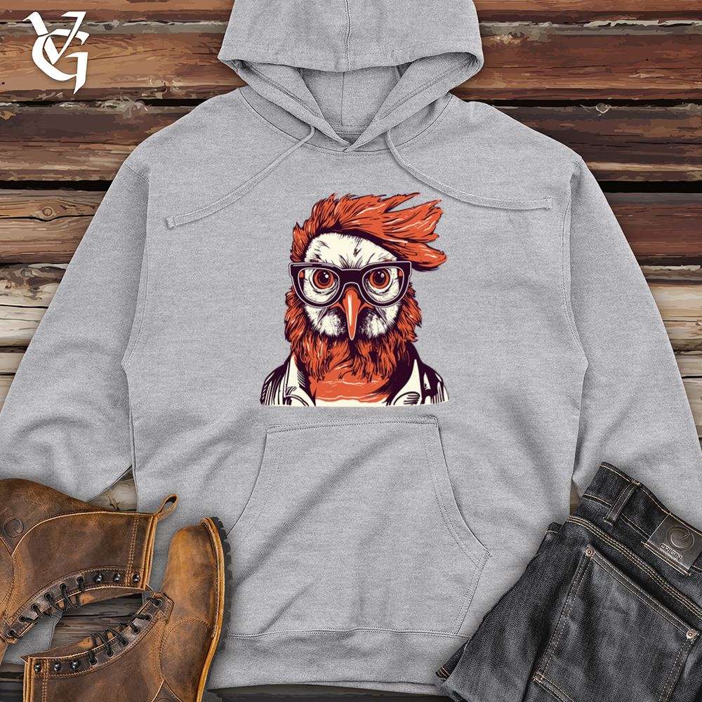 Viking Goods Red Hair Hipster Chicken Midweight Hooded Sweatshirt Grey Heather / L