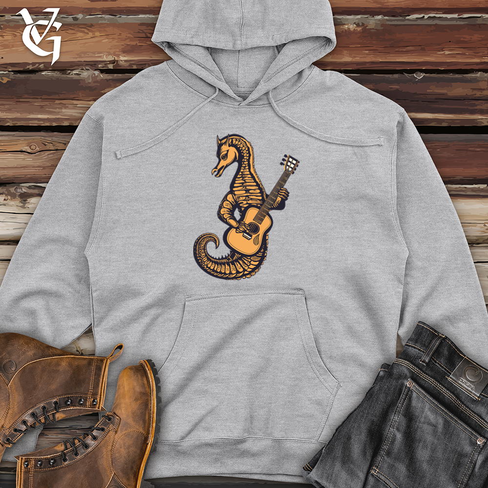 Viking Goods Seahorse Ocean Guitar Serenade Midweight Hooded Sweatshirt Grey Heather / L