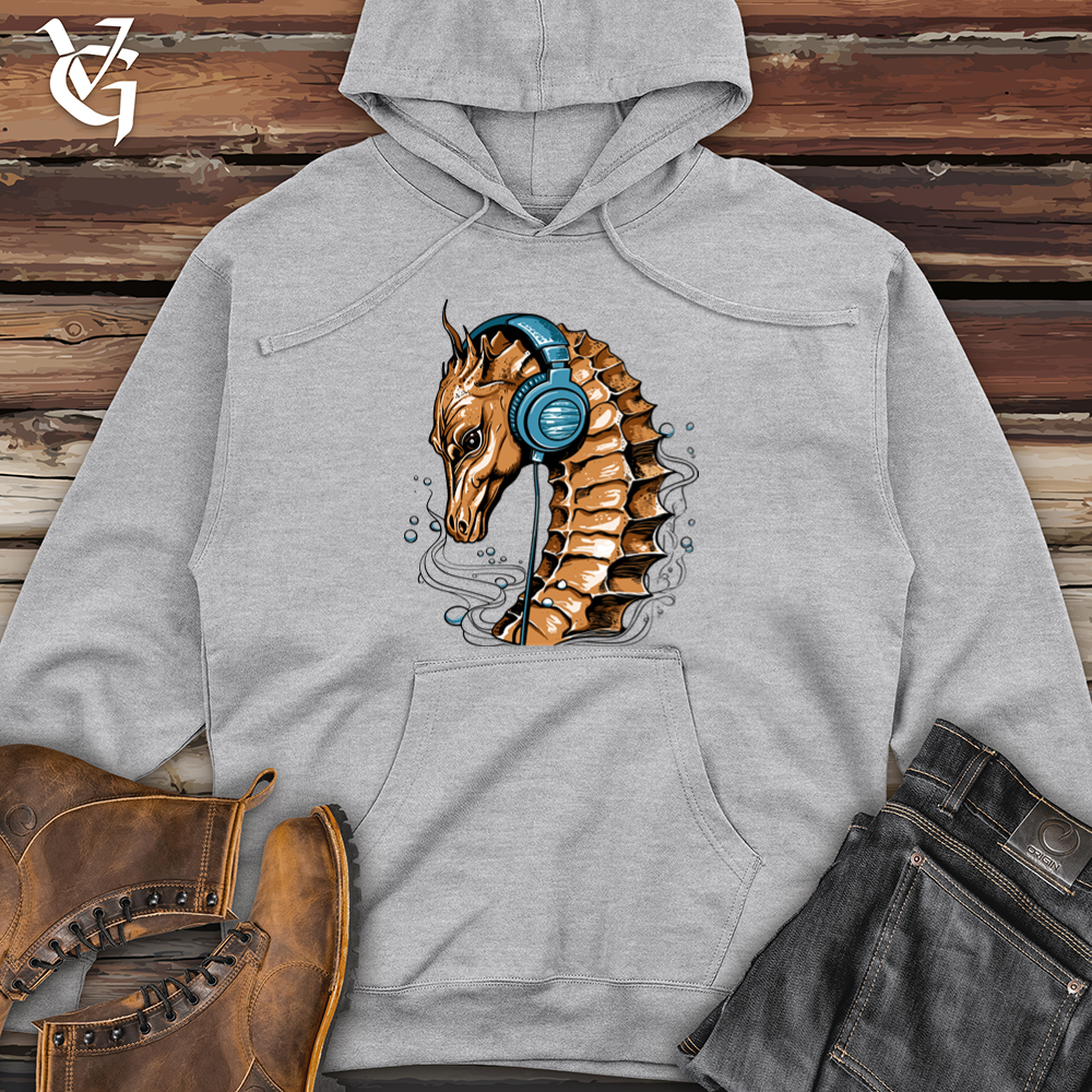 Viking Goods Seahorse Ocean Pulse Headphone Harmony Midweight Hooded Sweatshirt Grey Heather / L