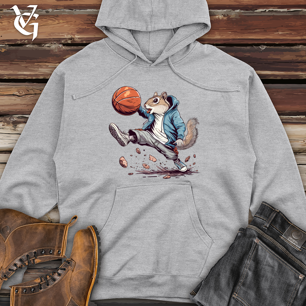 Viking Goods Squirrel Basketball Hustle Midweight Hooded Sweatshirt Grey Heather / L