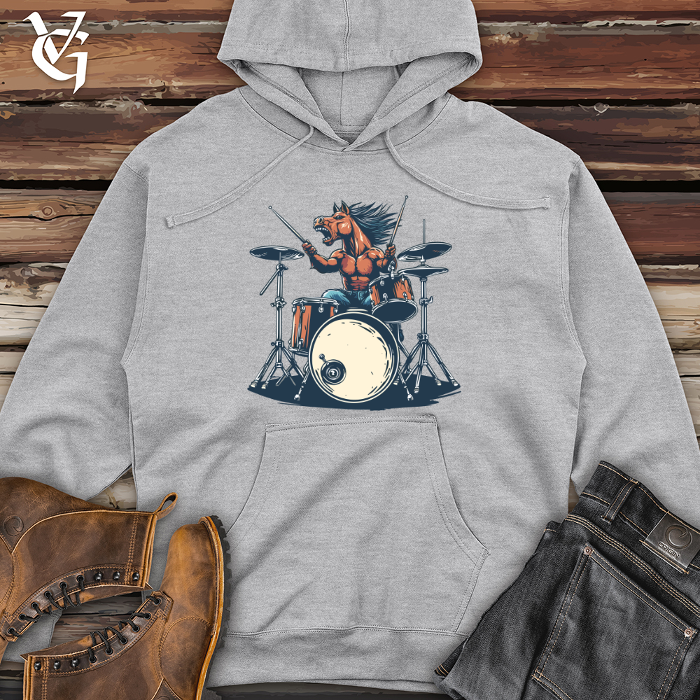 Viking Goods Stallion Drummer Beat Midweight Hooded Sweatshirt Grey Heather / L