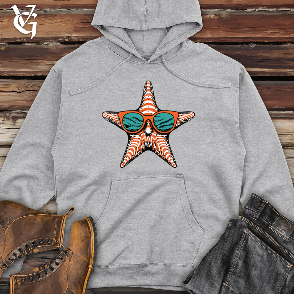 Viking Goods Starfish Seaside Chic Hipster Style Midweight Hooded Sweatshirt Grey Heather / L