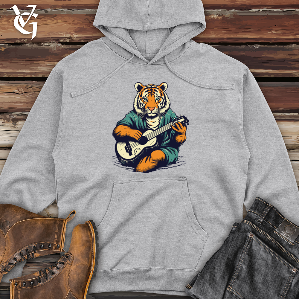 Viking Goods Ukulele Strum Tiger Midweight Hooded Sweatshirt Grey Heather / L