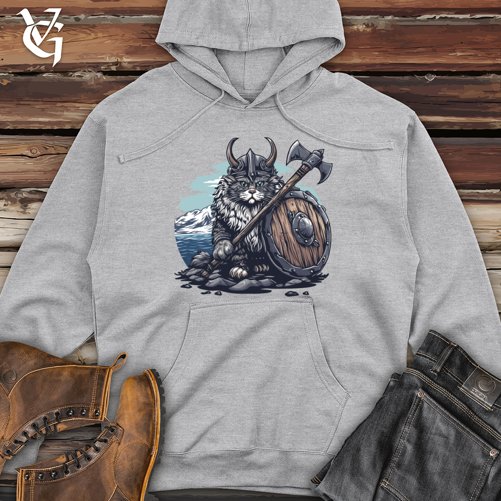 Viking Goods Viking Cat Warrior Midweight Hooded Sweatshirt Grey Heather / L