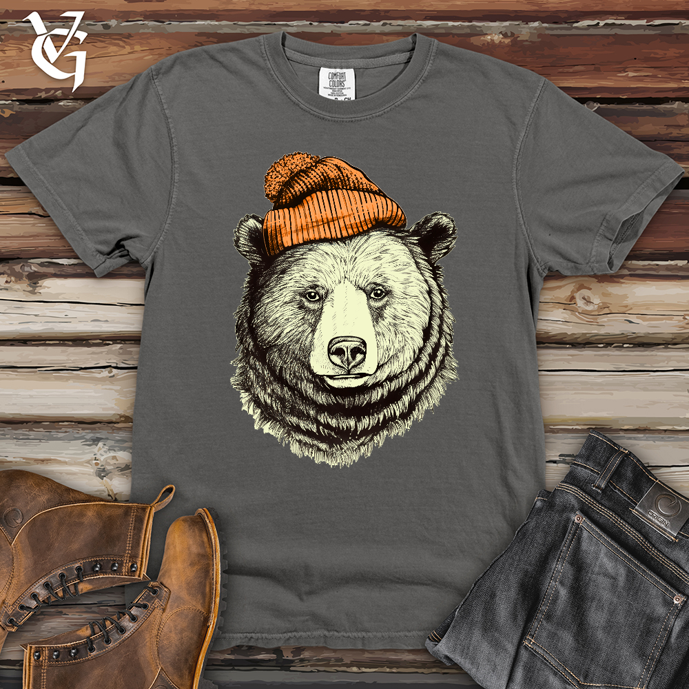 Viking Goods Bear Wearing Hunters Beanie Heavy Cotton Comfort Colors Tee Grey / L