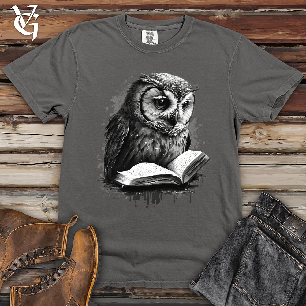 Viking Goods Owl Reading Book Heavy Cotton Comfort Colors Tee Grey / L