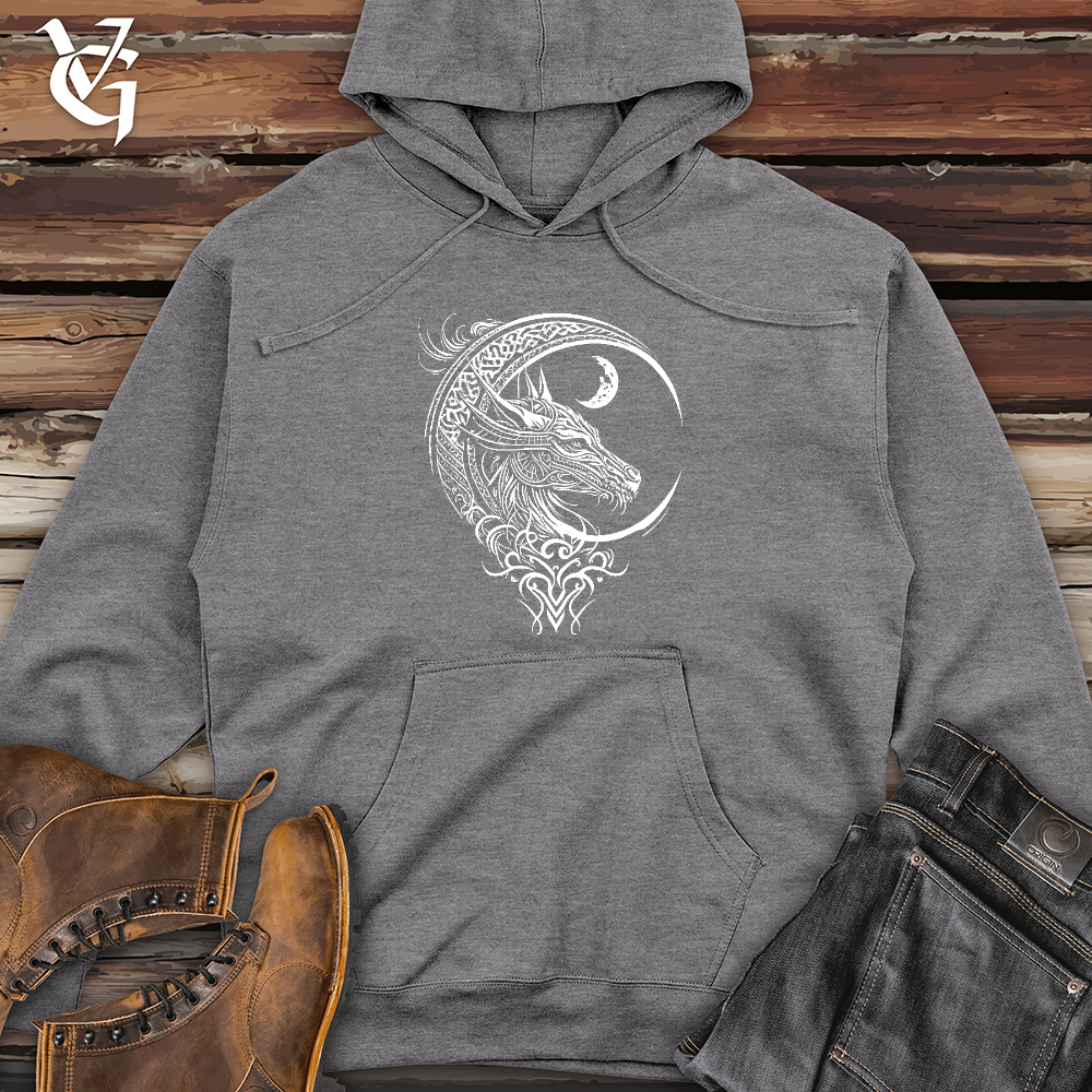 Viking Goods Celtic Dragon and Moon Midweight Hooded Sweatshirt Gunmetal Heather / L