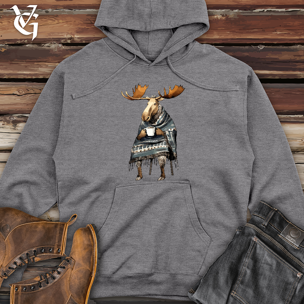 Viking Goods Coffee Drinking Moose Midweight Hooded Sweatshirt Gunmetal Heather / L
