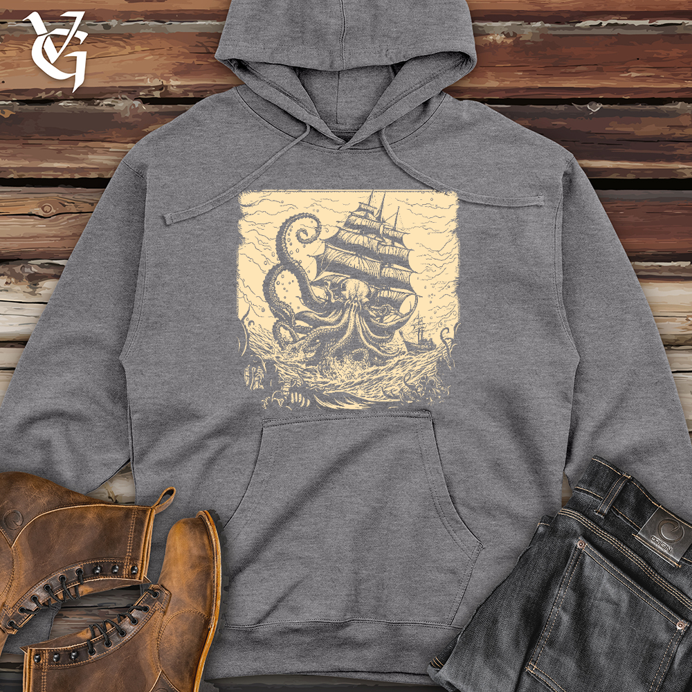 Viking Goods Kraken at Sea Midweight Hooded Sweatshirt Gunmetal Heather / L