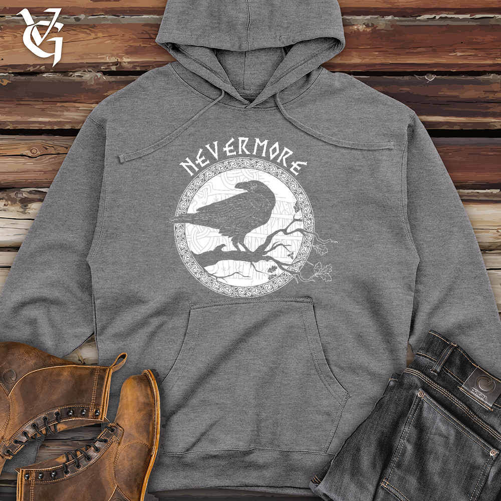 Viking Goods Nevermore White Winter Raven Midweight Hooded Sweatshirt Gunmetal Heather / L