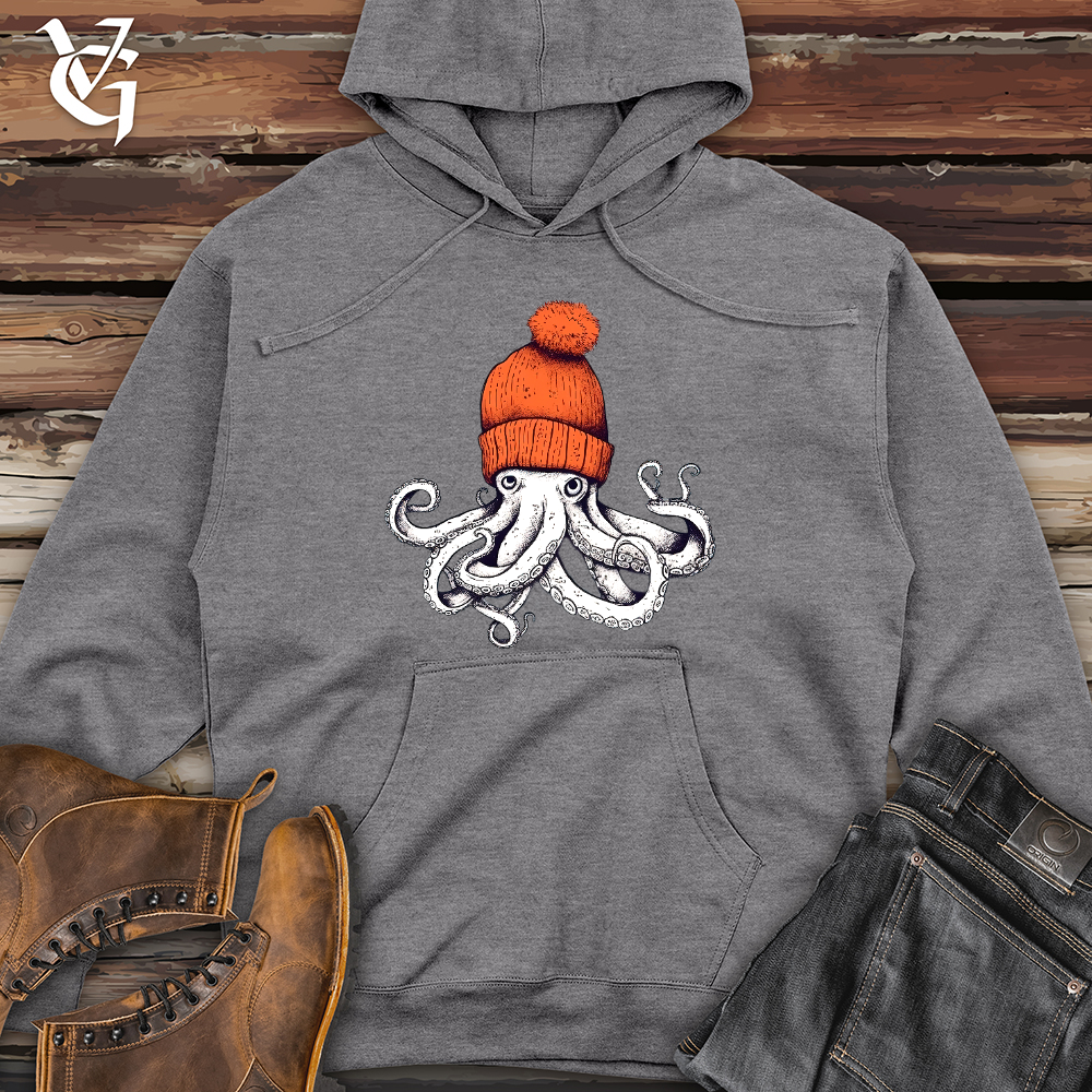 Viking Goods Octopus Orange Beanie Midweight Hooded Sweatshirt Gunmetal Heather / L