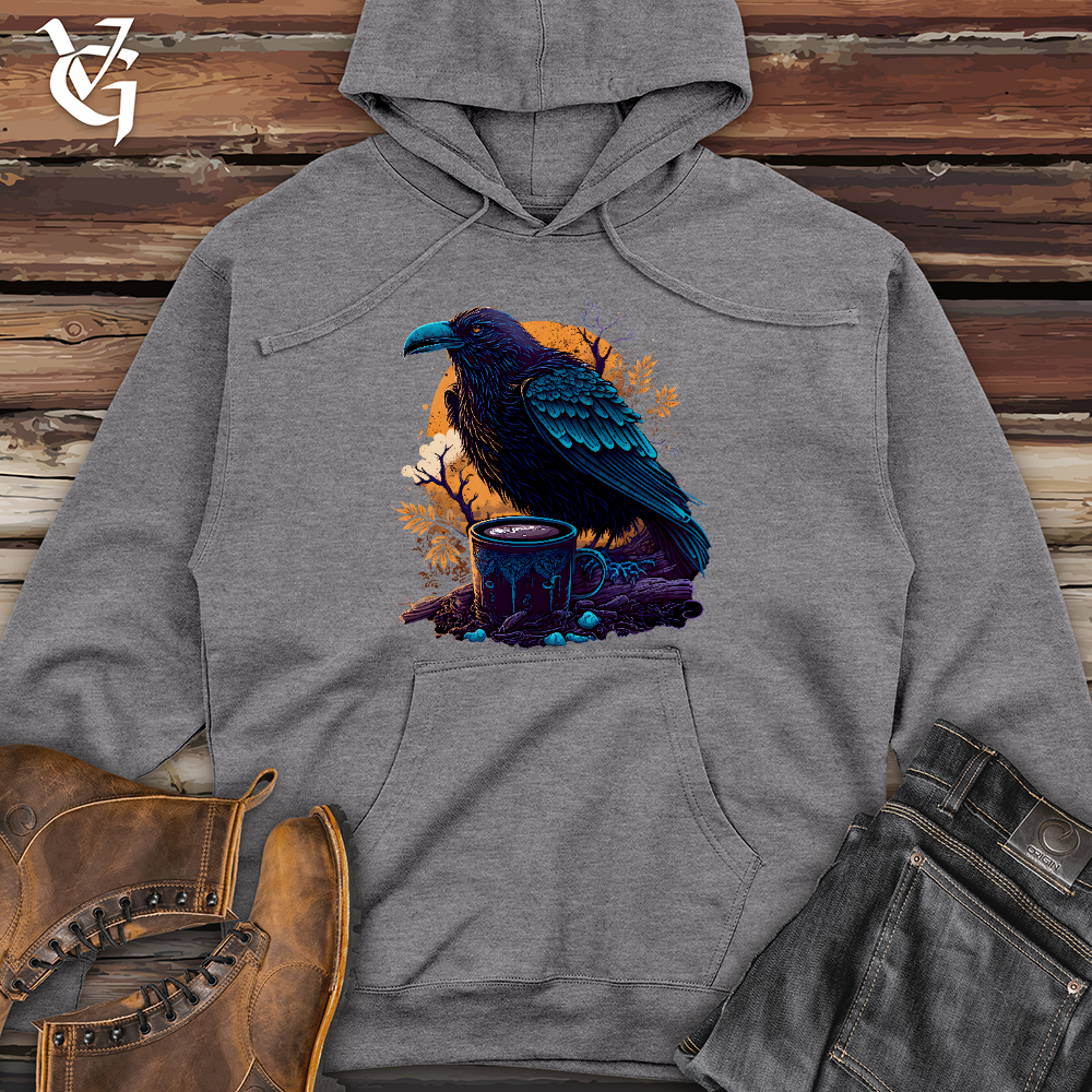 Viking Goods Raven Drinking Coffee  Midweight Hooded Sweatshirt Gunmetal Heather / L