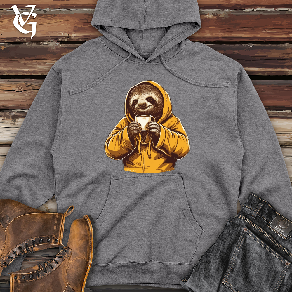 Viking Goods Sloth Coffee Midweight Hooded Sweatshirt Gunmetal Heather / L