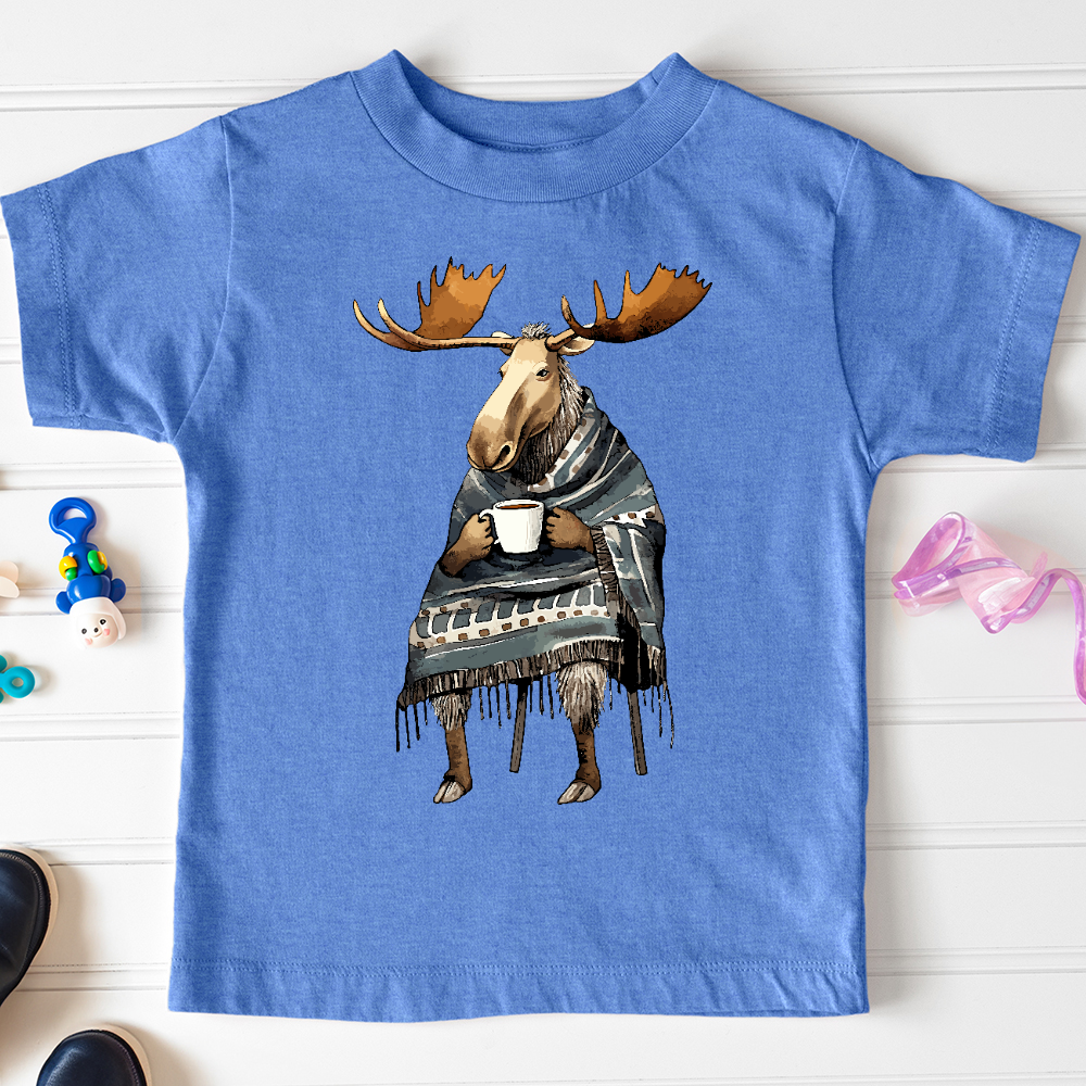 Viking Goods Coffee Drinking Moose Toddler Tee Heather Columbia Blue / 2T