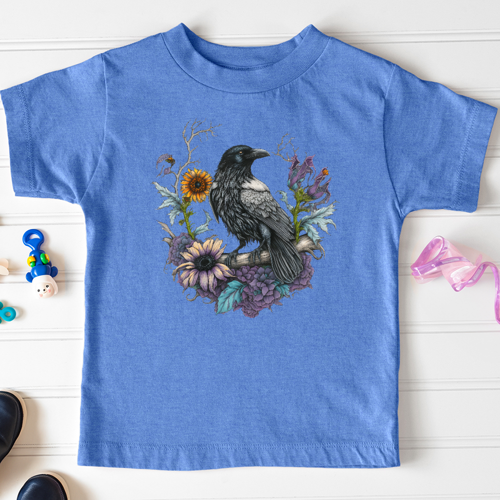 Viking Goods Flower Wreath Raven Toddler Tee Heather Columbia Blue / 2T