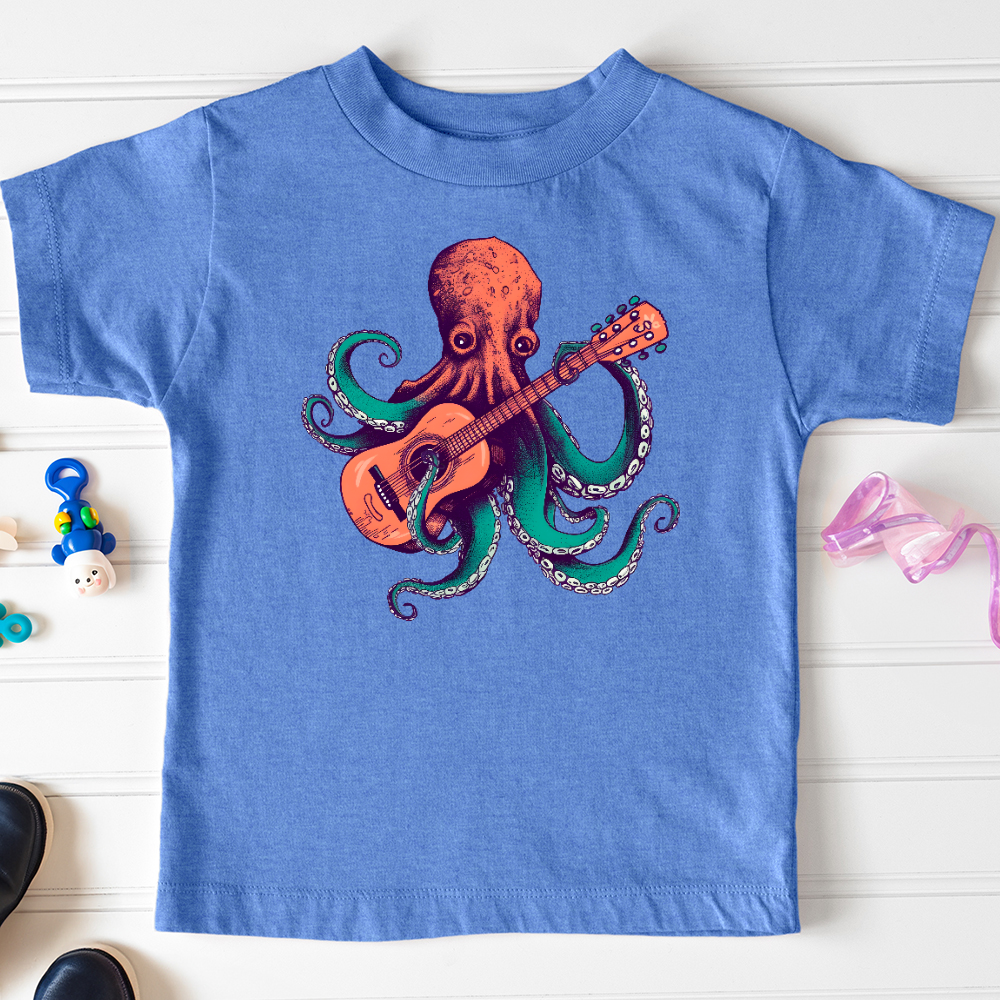Viking Goods Octopus Guitarist Toddler Tee Heather Columbia Blue / 2T