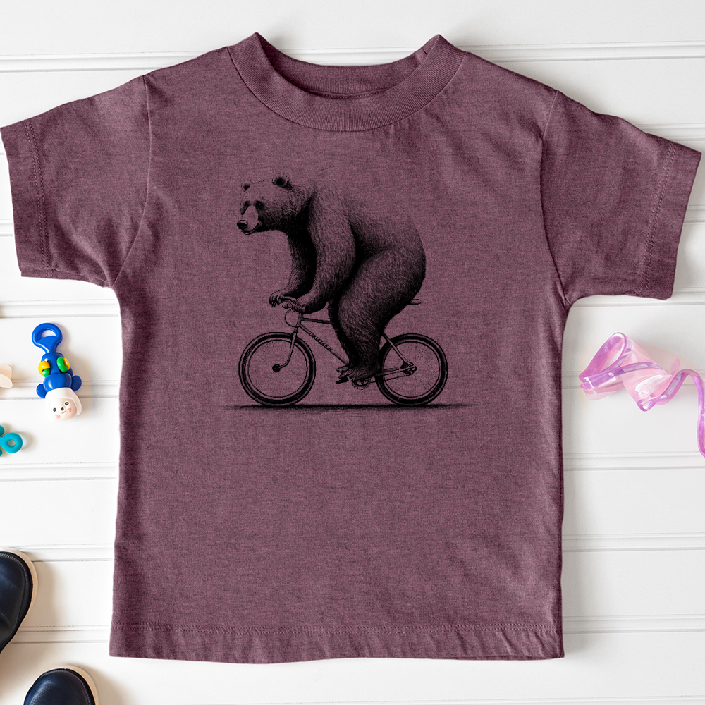 Viking Goods Bear Riding Bike Toddler Tee Heather Maroon / 2T
