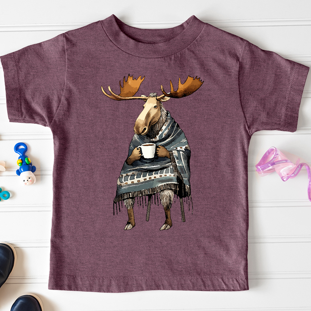Viking Goods Coffee Drinking Moose Toddler Tee Heather Maroon / 2T