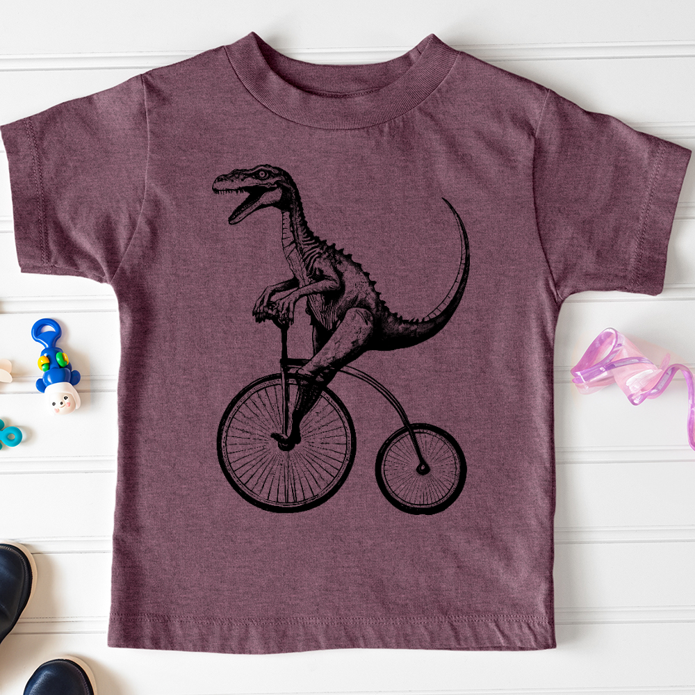 Viking Goods Dinosaur Cyclist Toddler Tee Heather Maroon / 2T